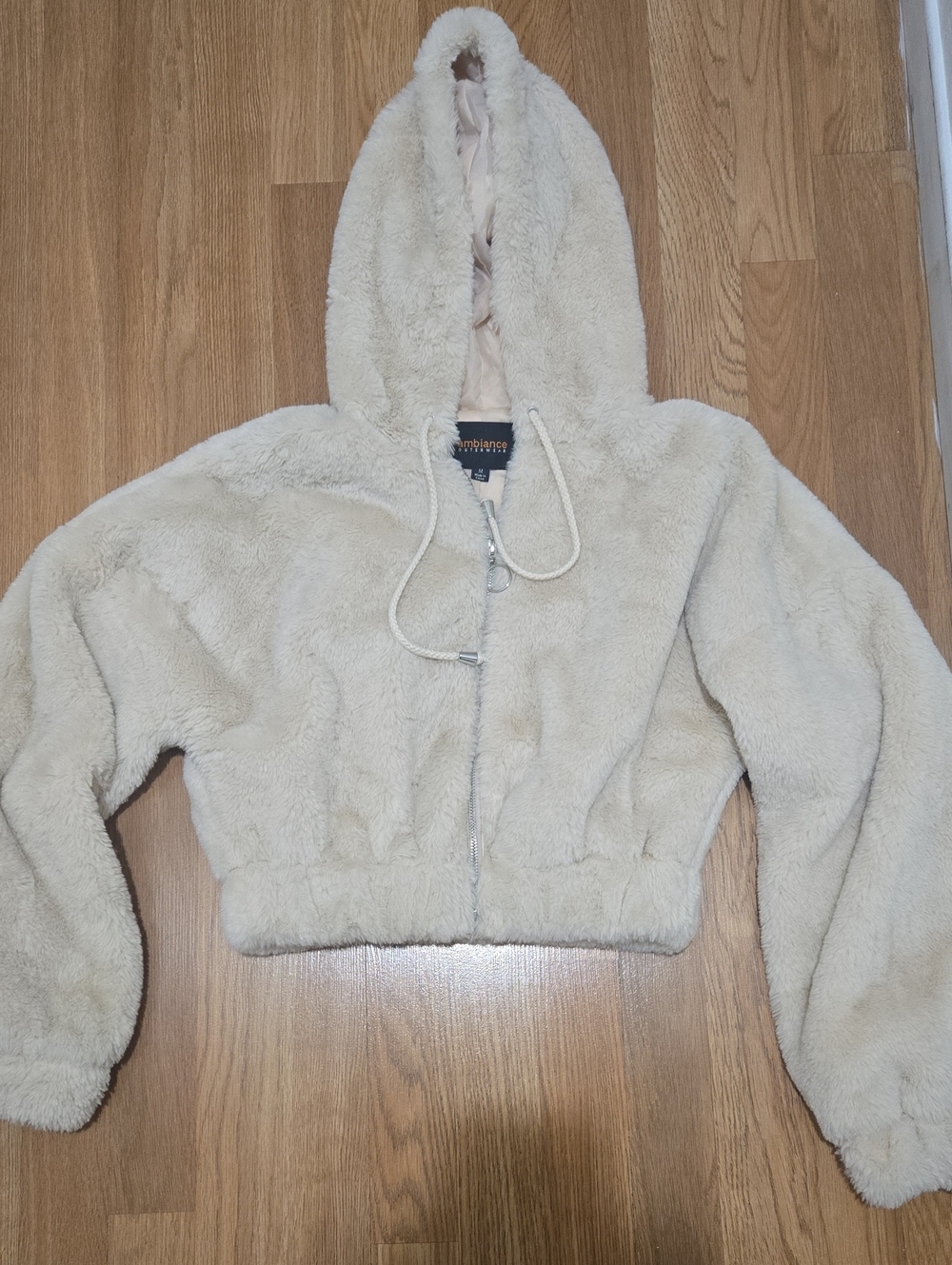 Ambiance Cream Plush Hooded Zip Jacket